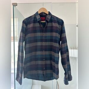 HUGO Men's Navy, Gray & Dark Blue Plaid Button-Down Shirt